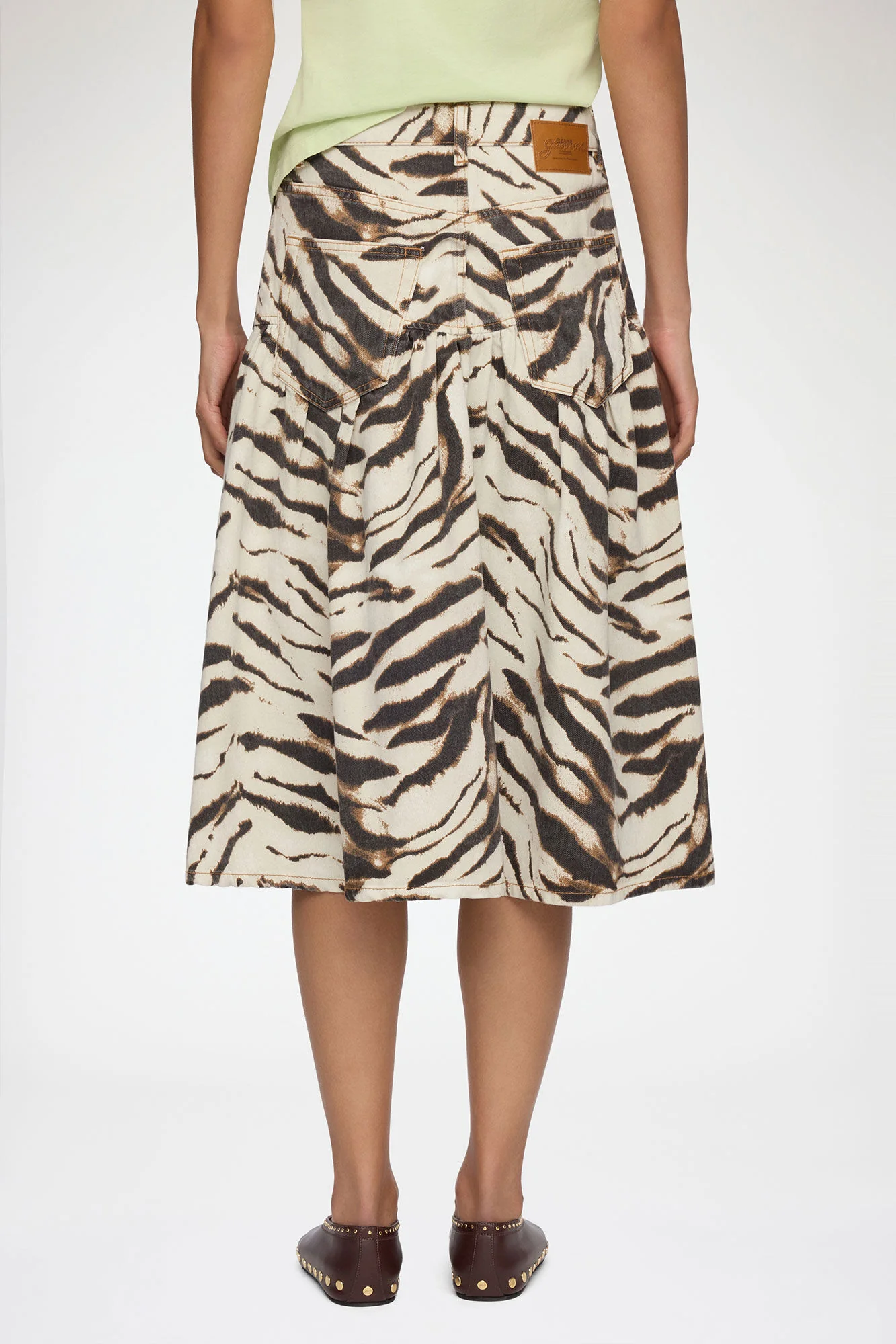 Print Denim Midi Skirt (Egret) - Image 3