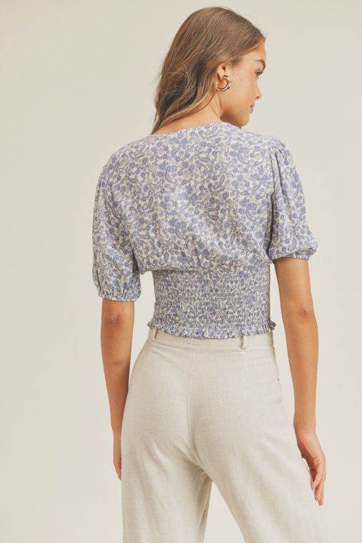 Printed Drawstring Top (Denim Paisley) - Image 5
