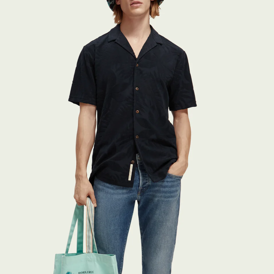 Printed Jacquard Camp Shirt (Navy)