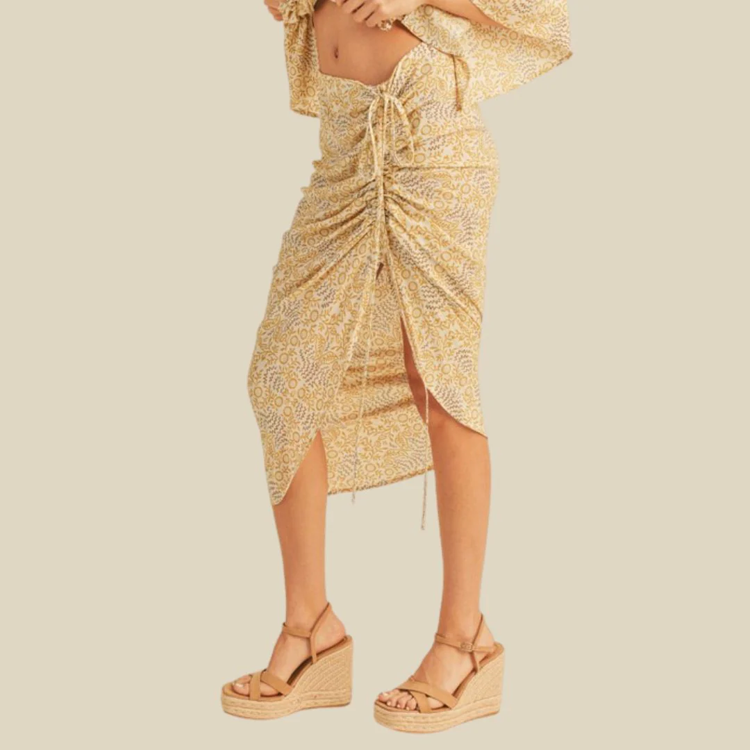 Printed Ruching Skirt (Neutral) - Image 2
