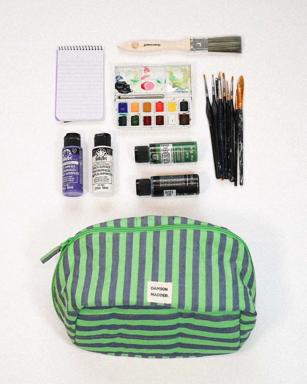 Quilted Make Up Bag (Navy Pop Green Stripe) - Image 2