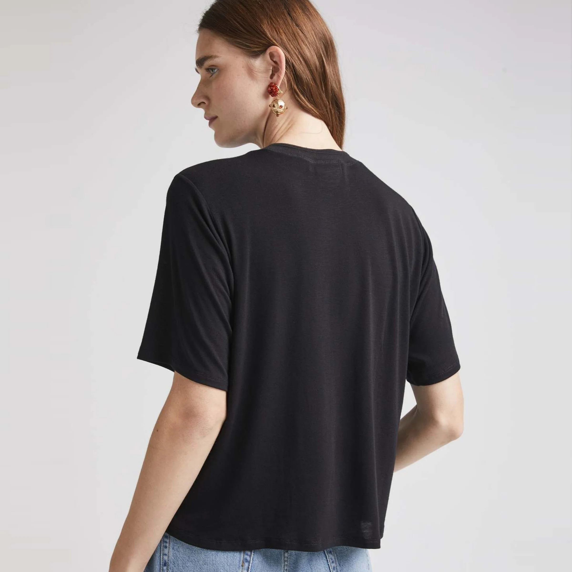 Recycled Jersey Elbow Sleeve Tee (Black) - Image 2