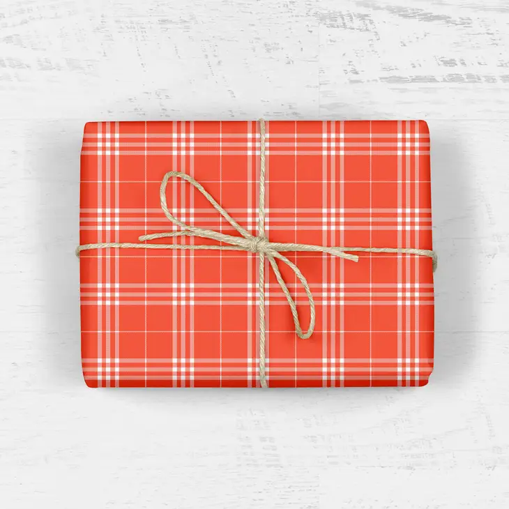 Red Christmas Plaid Gift Wrap Roll of 3 Sheets - Image 2