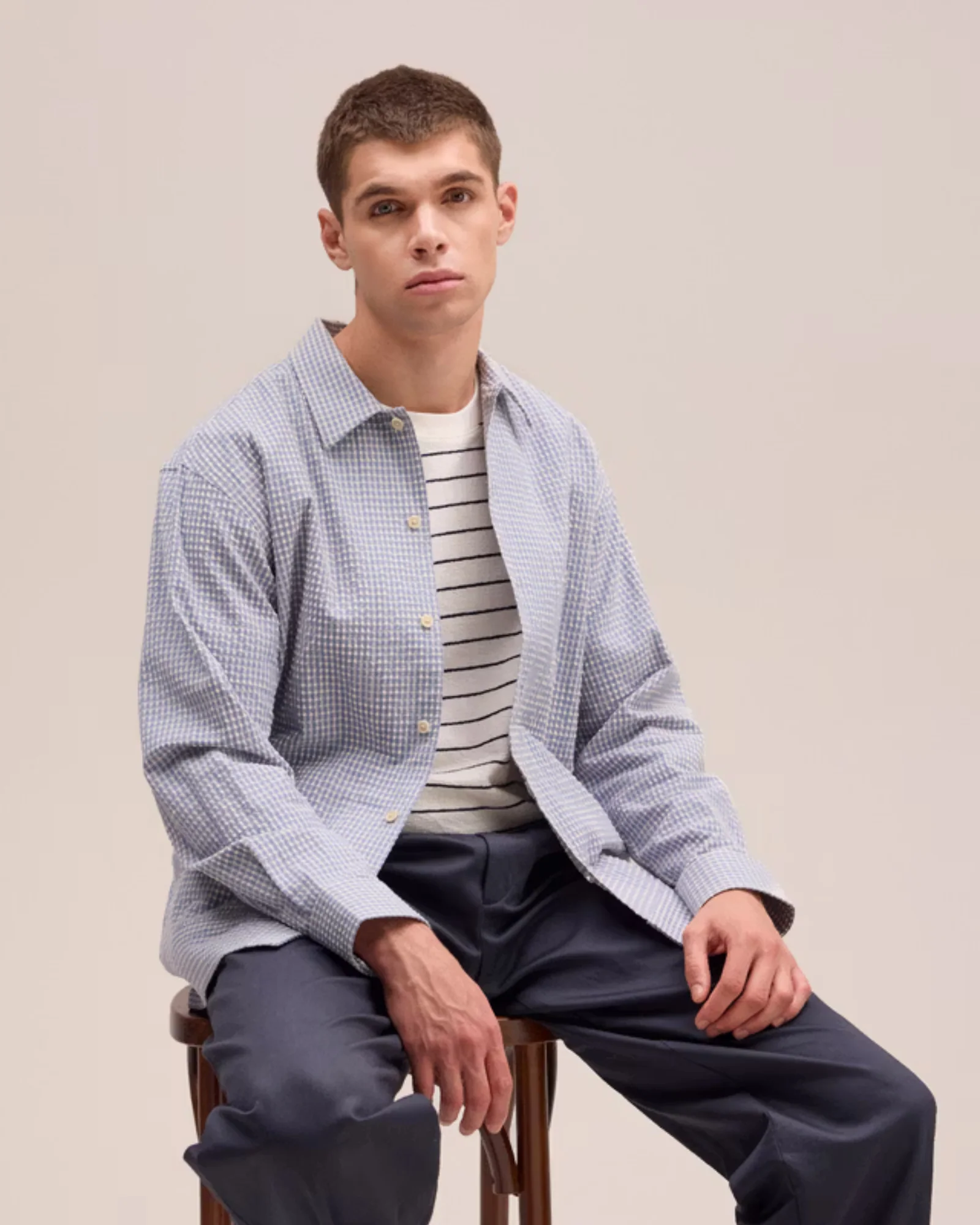 Reed 50057 Seersucker Overshirt (Stone Blue)