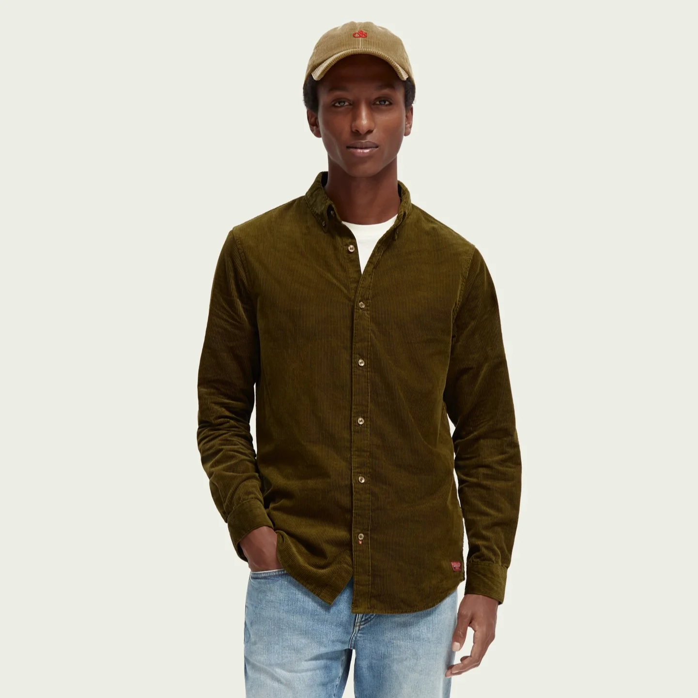 Regular Fit Cotton Corduroy Shirt (Military)