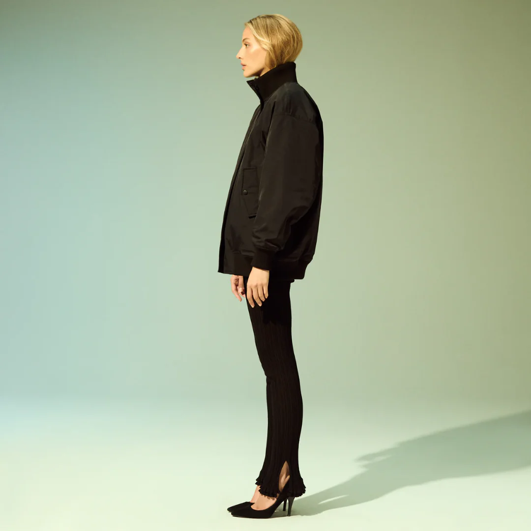 Rib Collar Bomber Jacket (Black) - Image 3
