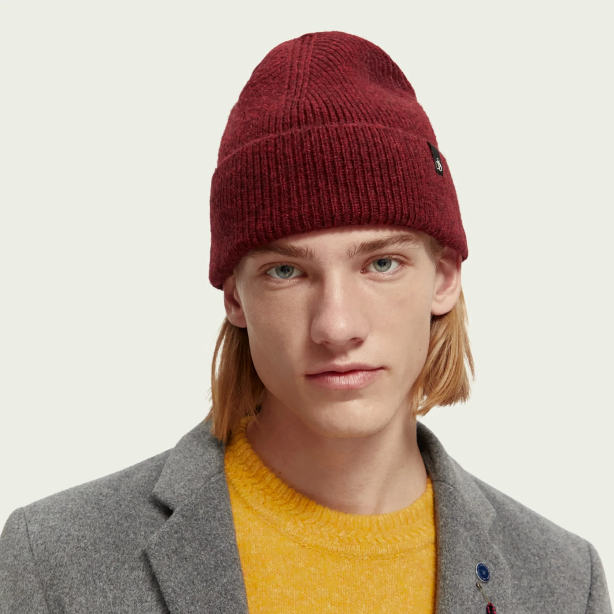 Wool Rib Knit Beanie (Rhubarb Melange) - Image 2