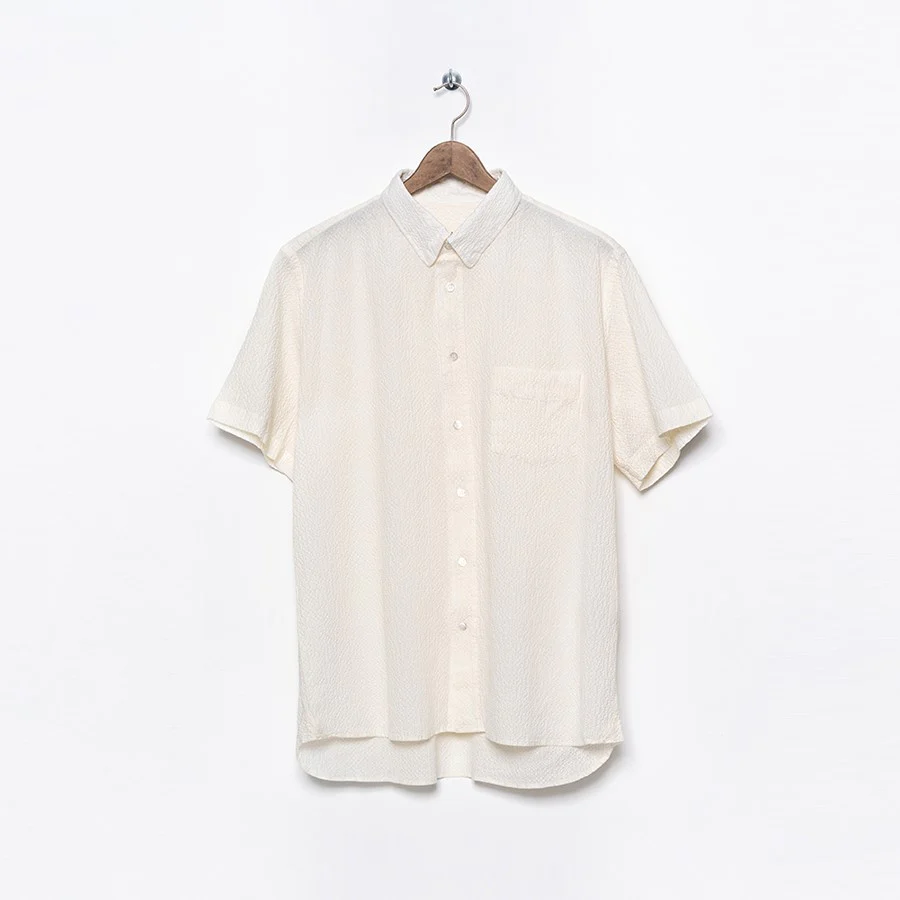 Ribeiro Chest Pocket Shirt (Ecru Seersucker)