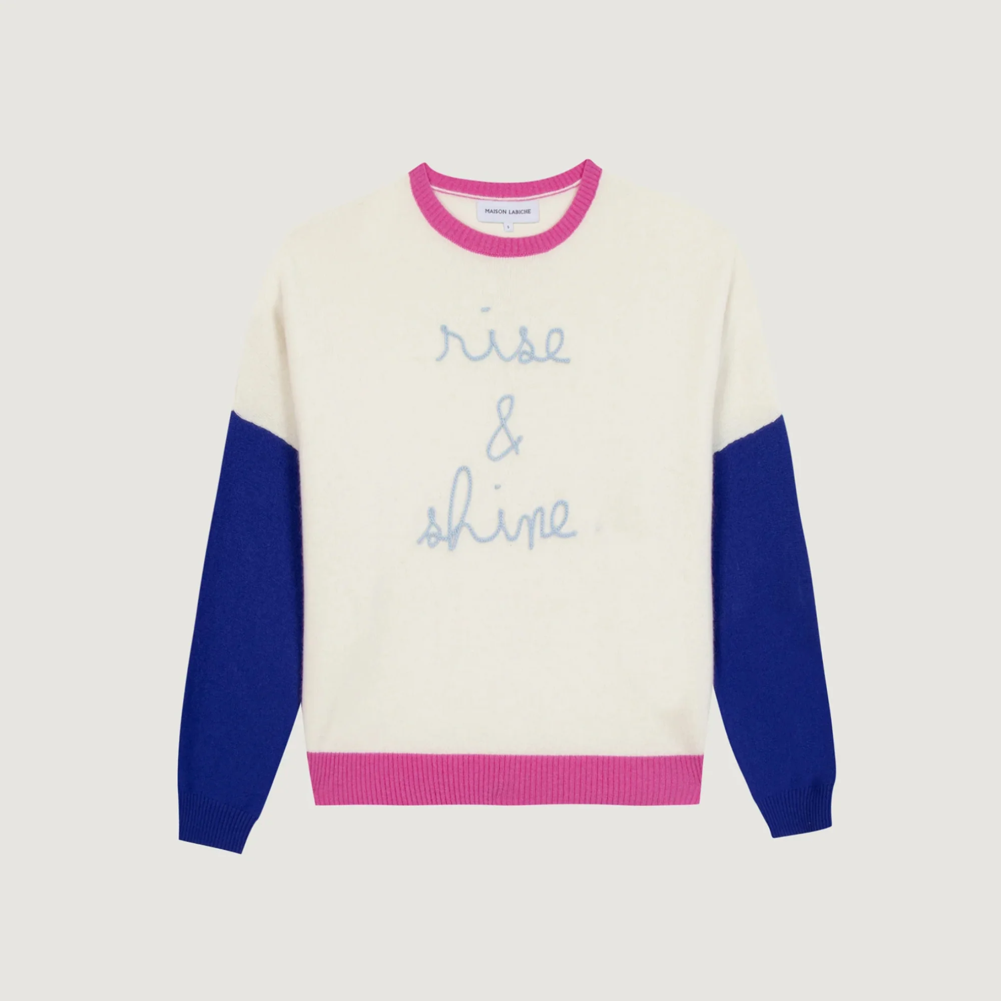 "Rise and Shine" Buzelin Cashmere Sweater (Ivory Flag Blue CB)