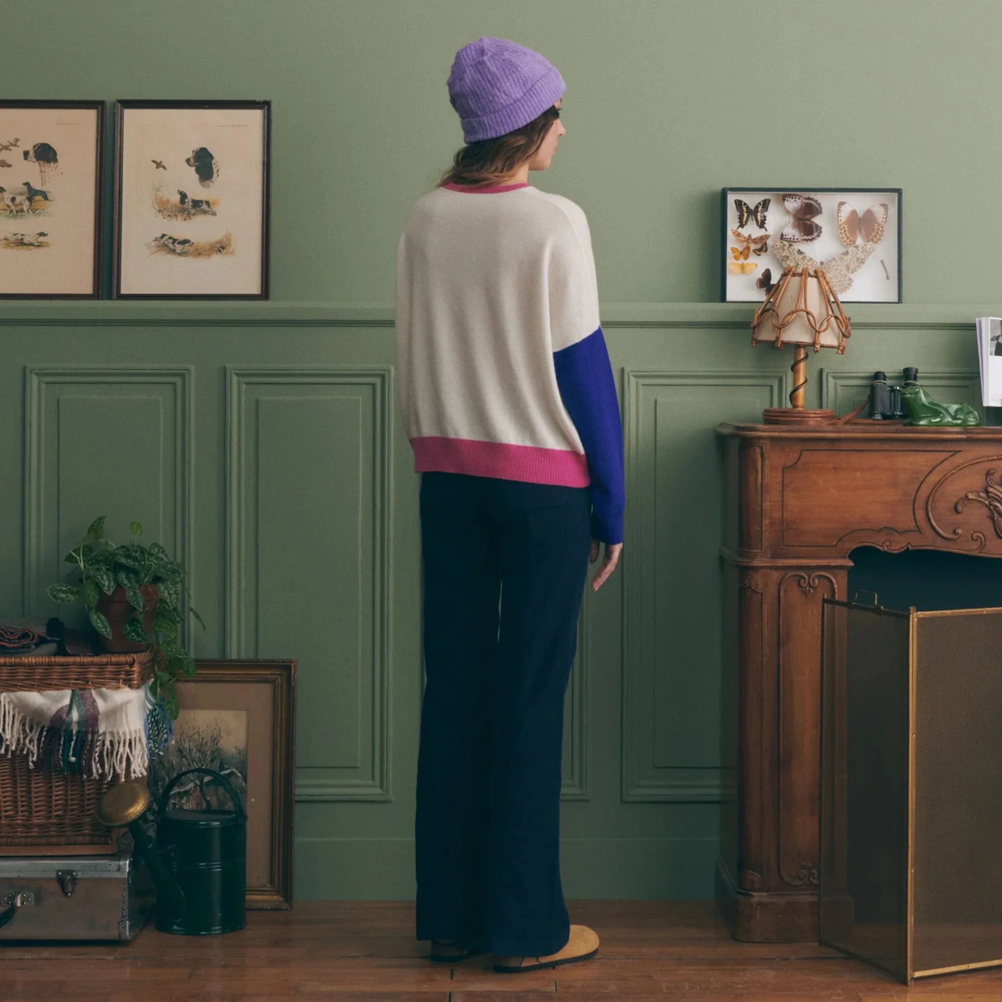"Rise and Shine" Buzelin Cashmere Sweater (Ivory Flag Blue CB) - Image 5