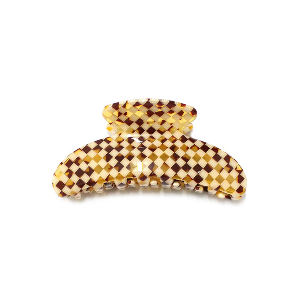 Round Claw Clip | Large (Checkered Ivory + Brown)