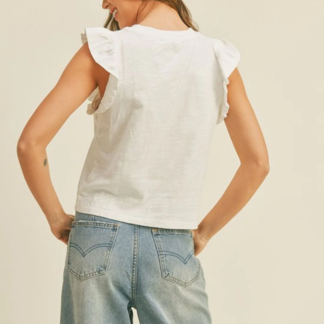 Round Neck Ruffled Sleeve Top (Off White) - Image 3