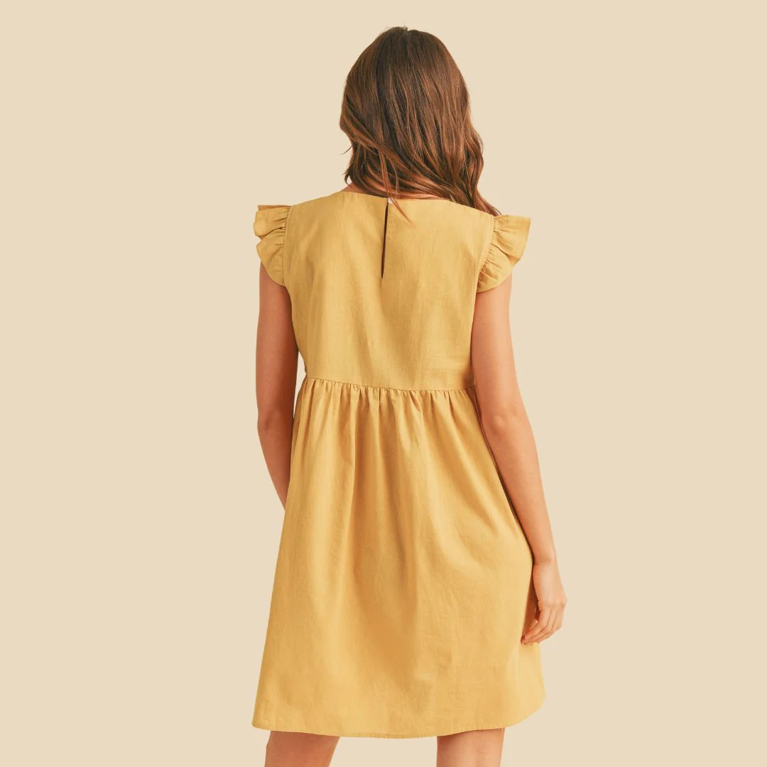 Ruffled Sleeve Pleat Detail Babydoll Dress (Lemon Grass) - Image 3