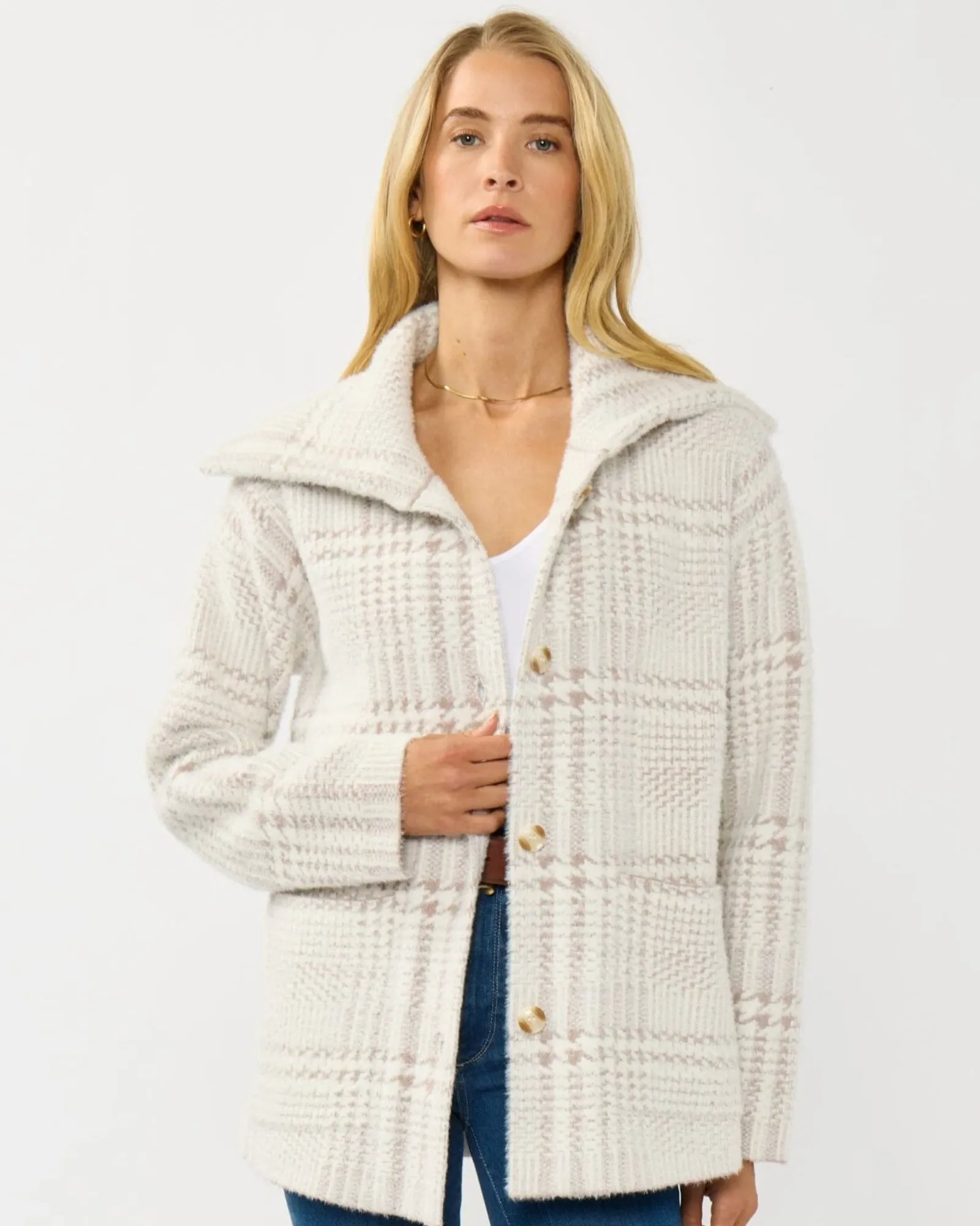 Ruthie Plaid Sweater Jacket (Cream + Taupe)