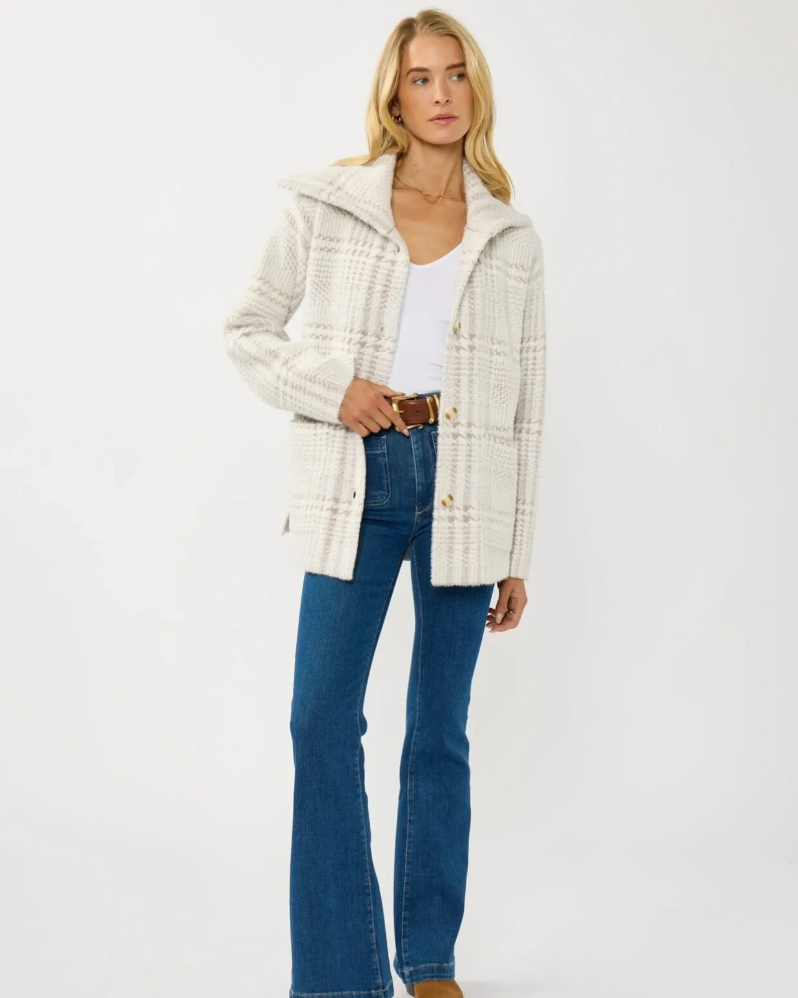 Ruthie Plaid Sweater Jacket (Cream + Taupe) - Image 4