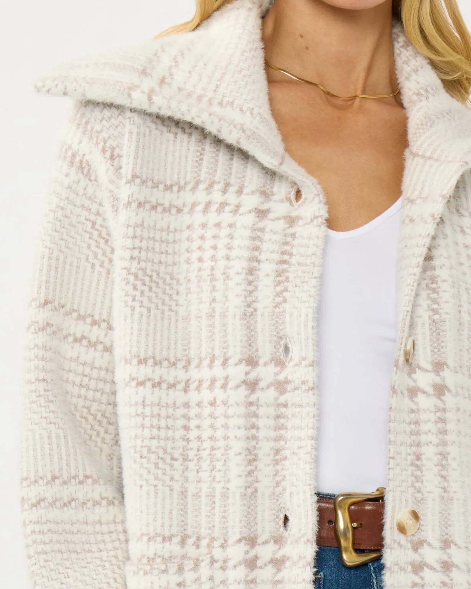 Ruthie Plaid Sweater Jacket (Cream + Taupe) - Image 5