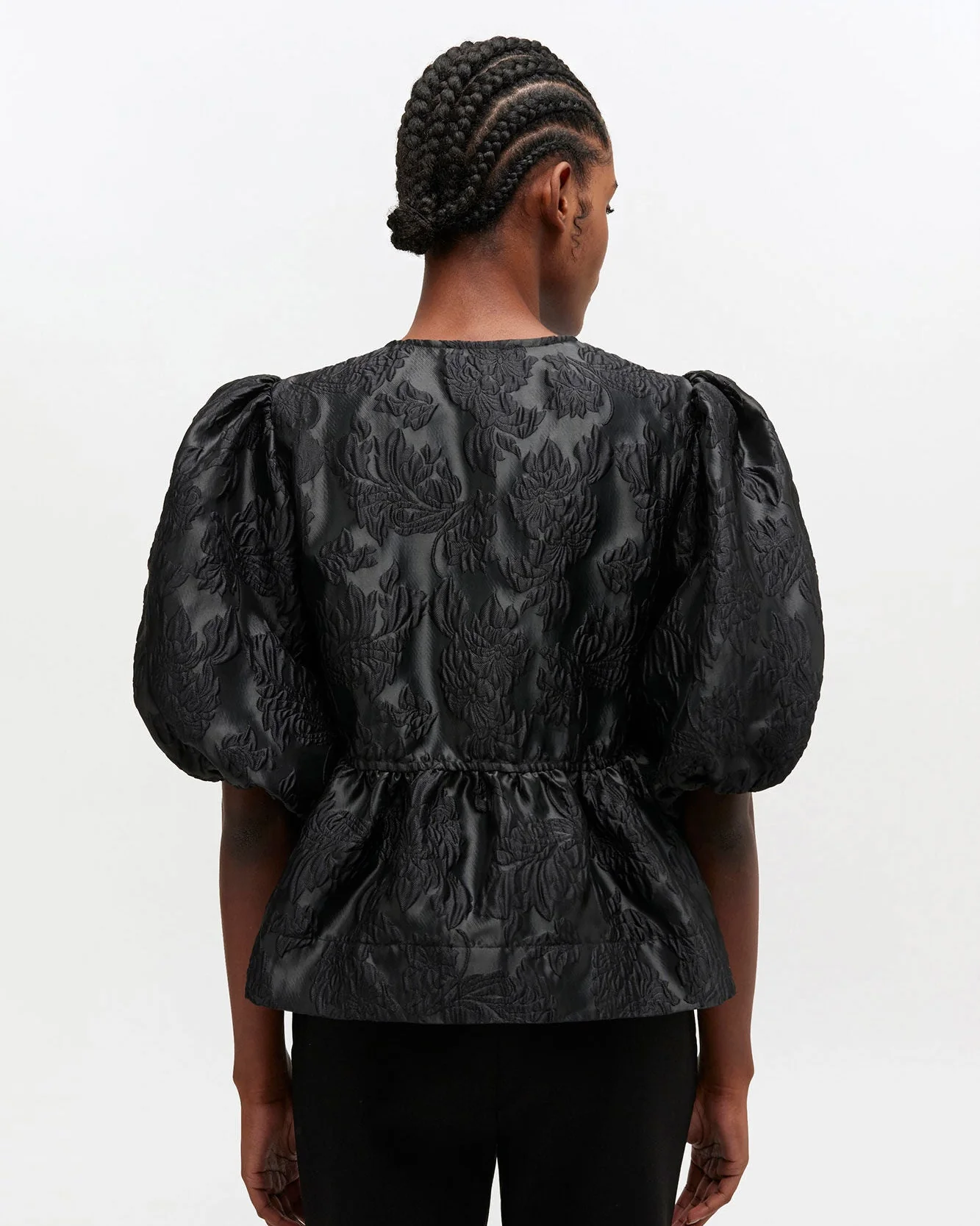 Satin Peplum Tie Blouse (Black) - Image 3