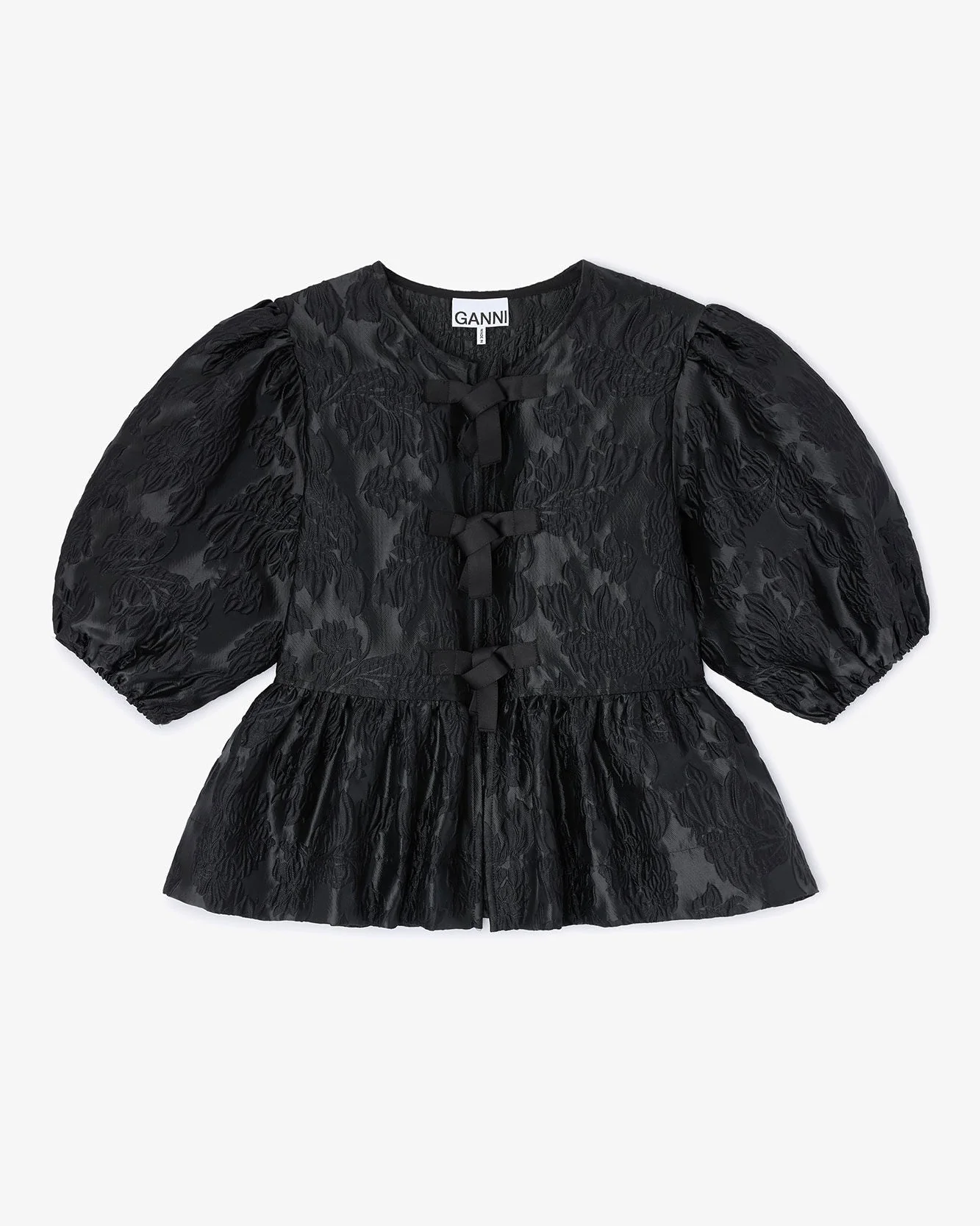 Satin Peplum Tie Blouse (Black) - Image 4