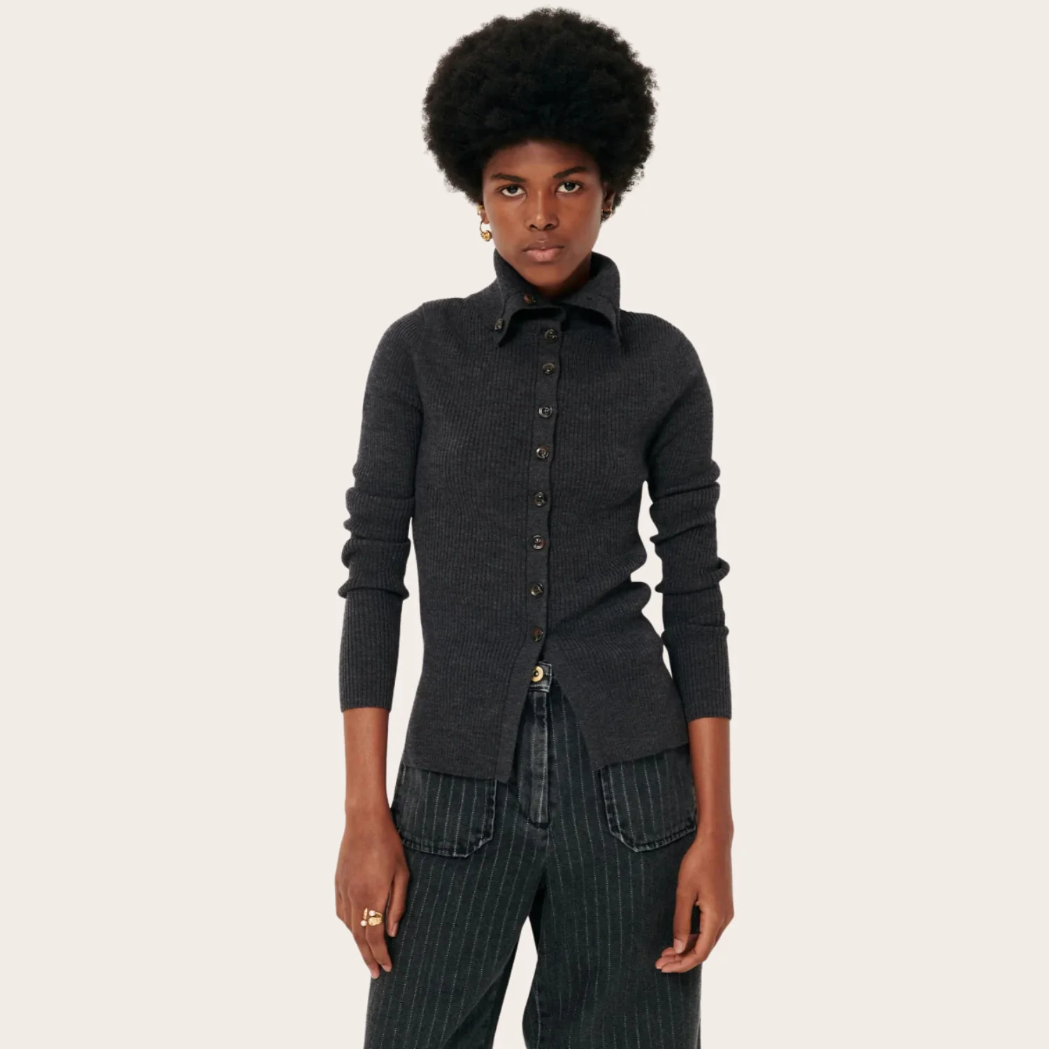 Shimoteka Roll-Neck Cardigan (Graffit)