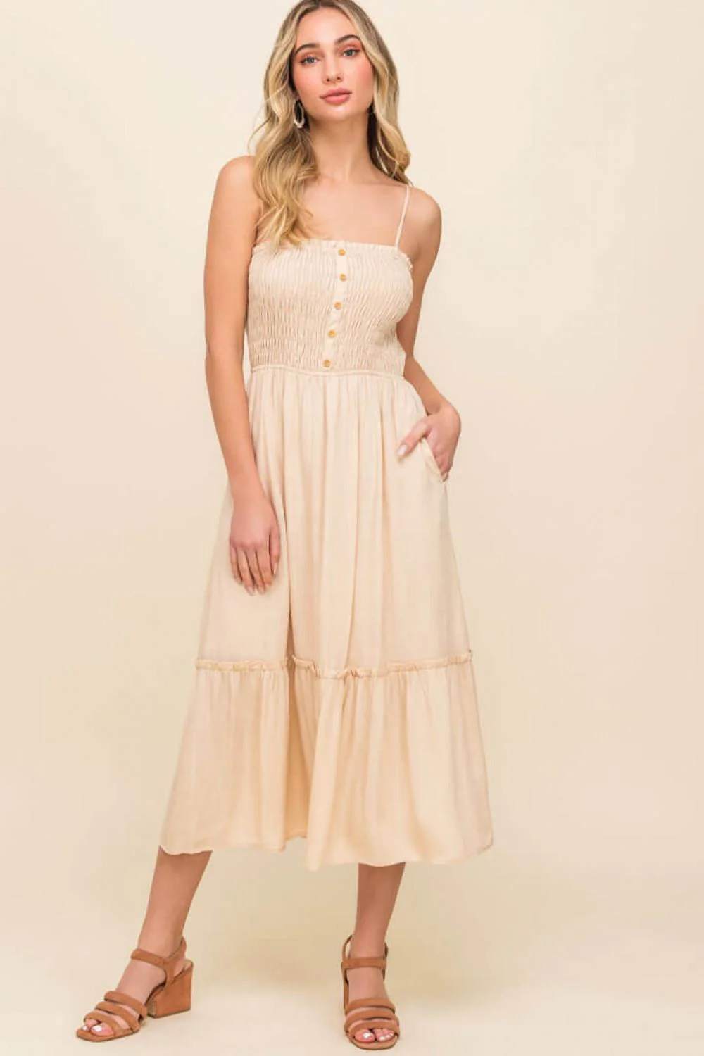 Shirred Tiered Midi Dress - Image 3