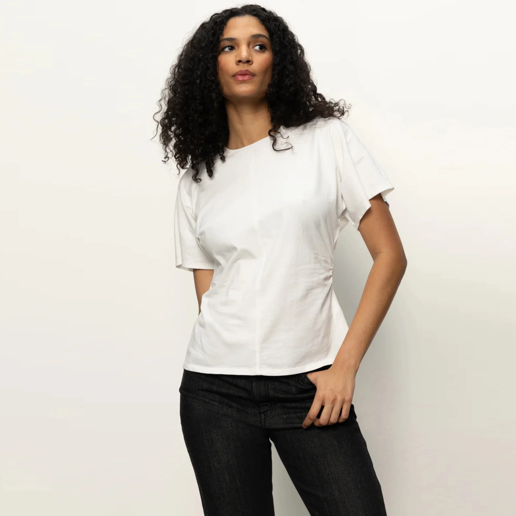 Shirred Waist Dolman Tee (White) - Image 2