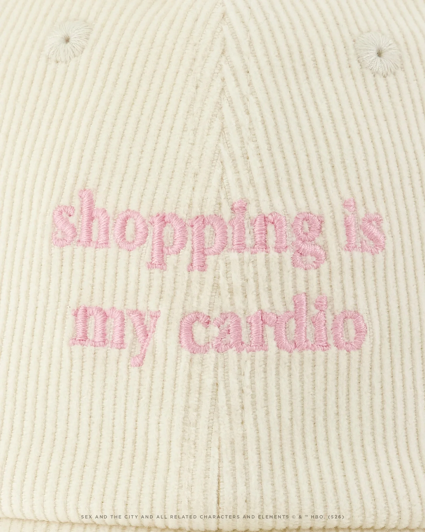 "Shopping Is My Cardio" SATC x MLB Beaumount Cap (Velvet Vanilla) - Image 3