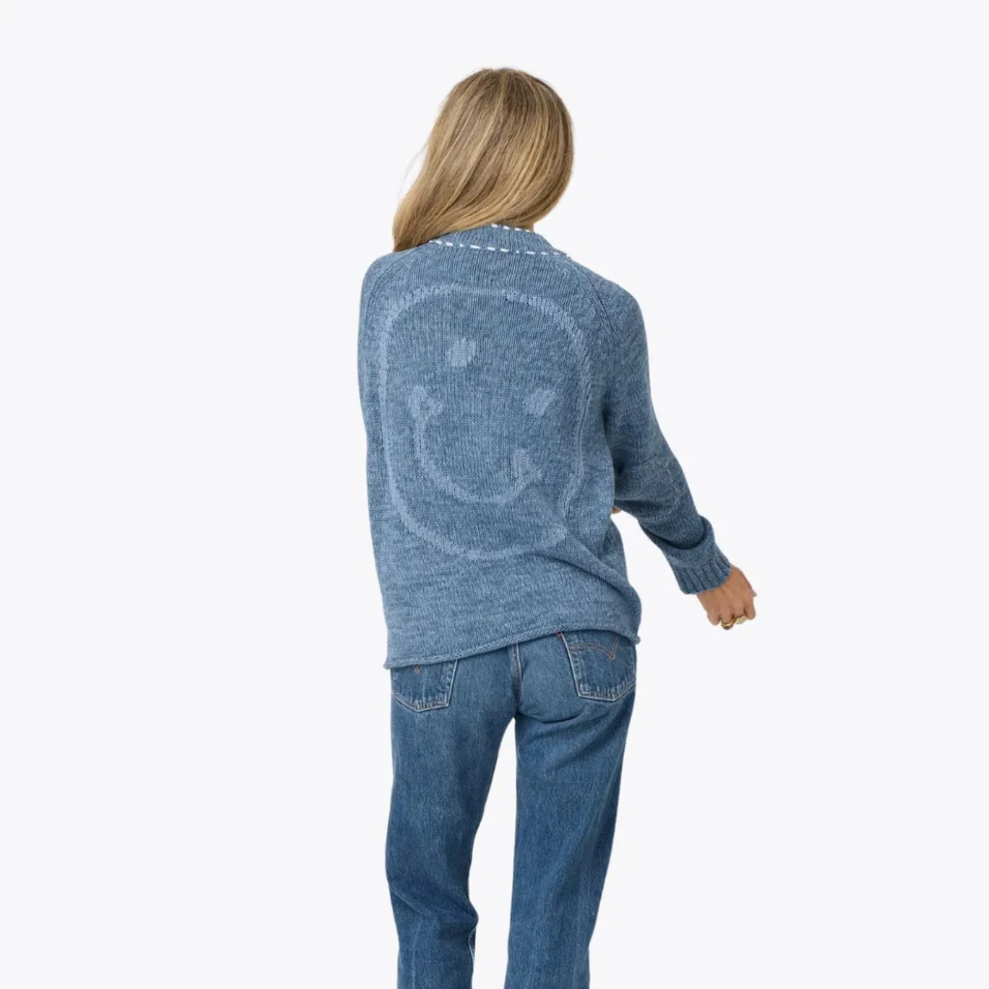 Short Poppy Smiley Cardigan (Indigo Blue) - Image 3