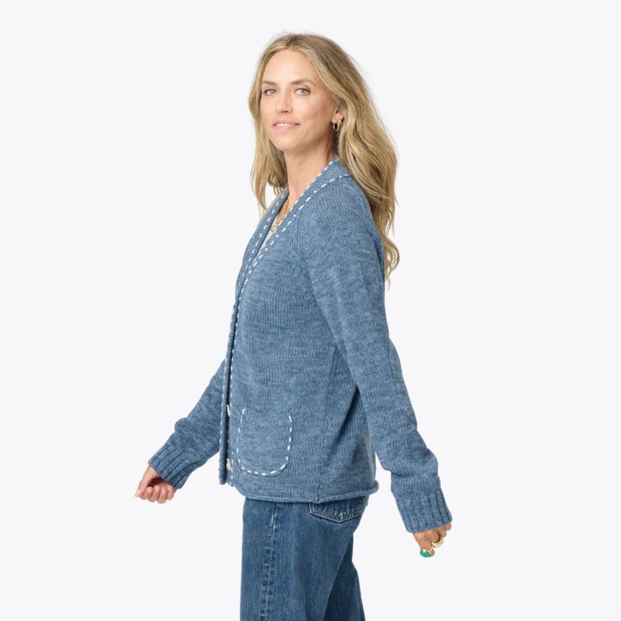 Short Poppy Smiley Cardigan (Indigo Blue) - Image 5