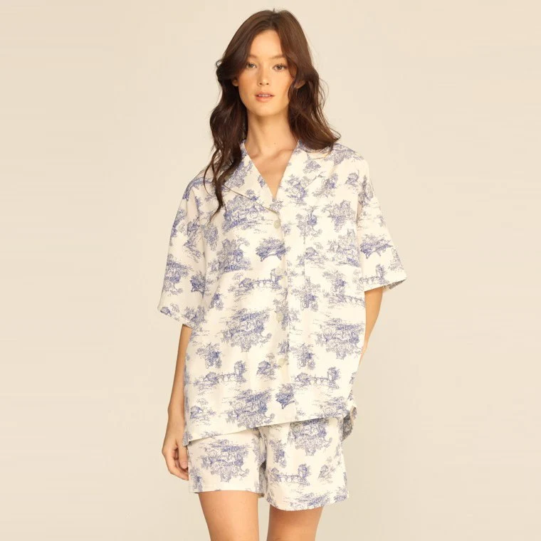 Short Sleeve Boxy Shirt (Off White Blue) - Image 2