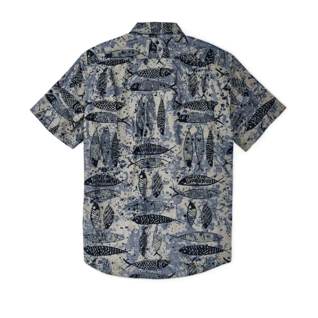Short Sleeve Chambray Shirt (Blue Ink Fish Print) - Image 2