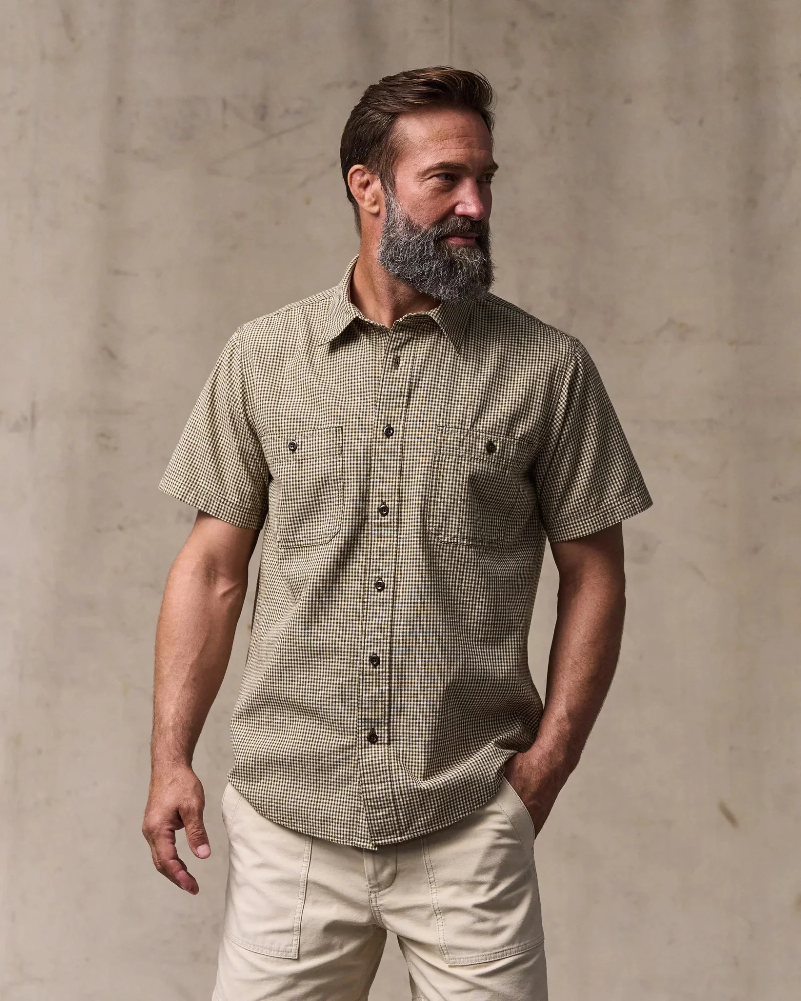 Short Sleeve Chambray Shirt (Coffee + Natural Plaid)