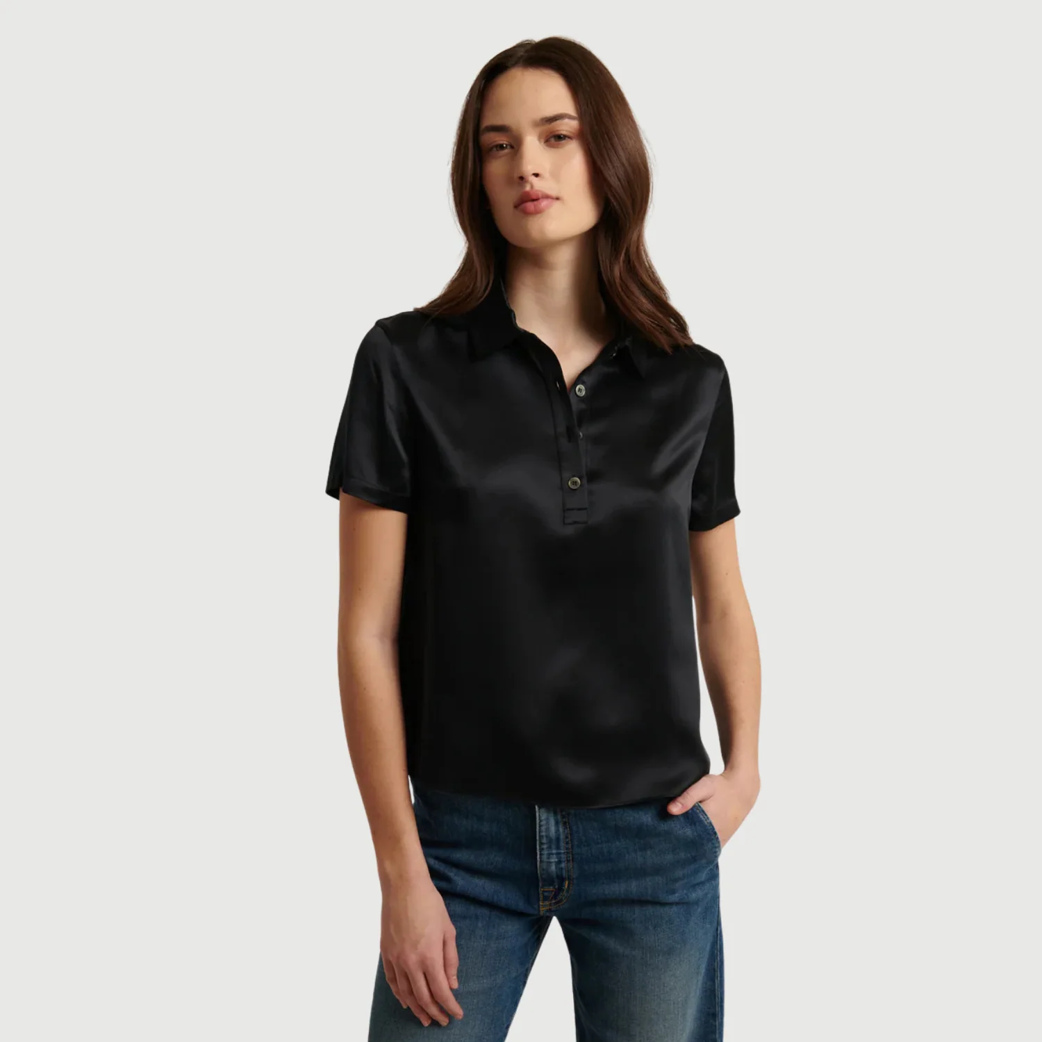 Short Sleeve Silk Satin Polo - Image 3