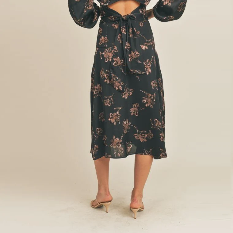 Side Slit Floral Print Skirt (Black Mauve Floral) - Image 2