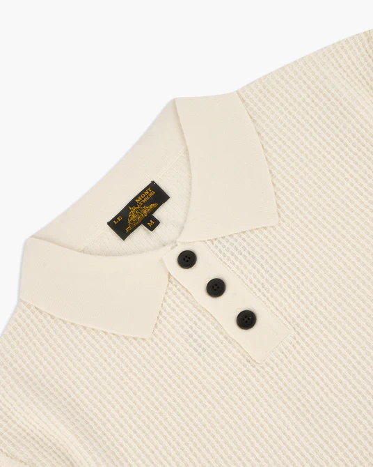 Simoni Grid Knit Polo (Off White) - Image 2