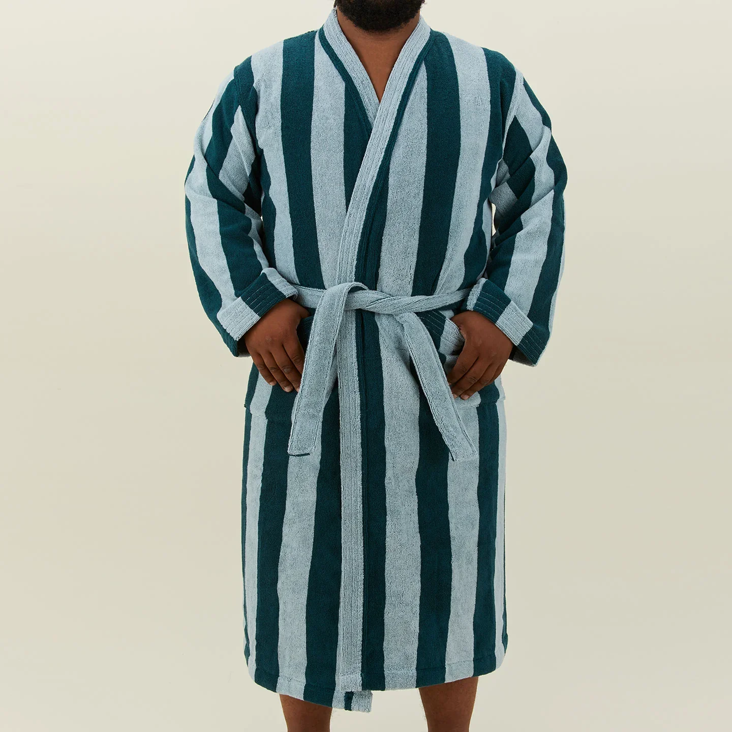 Simple Striped Terry Bathrobe - Image 6