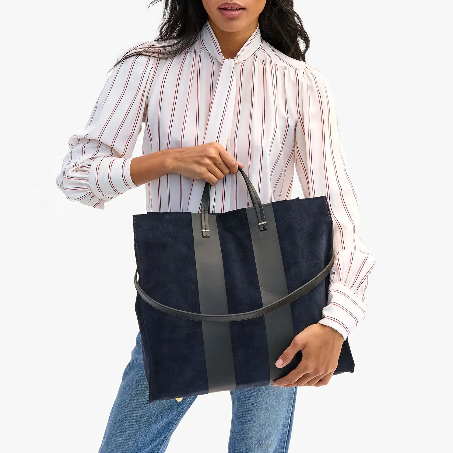 Simple Tote (Suede w/ Racing Stripes Navy) - Image 2