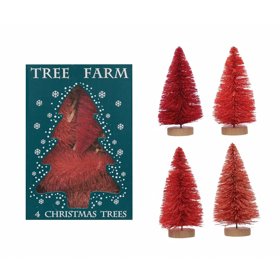 Sisal Bottle Brush Trees with Wood Base | Boxed Set of 4 (Red) - Image 2