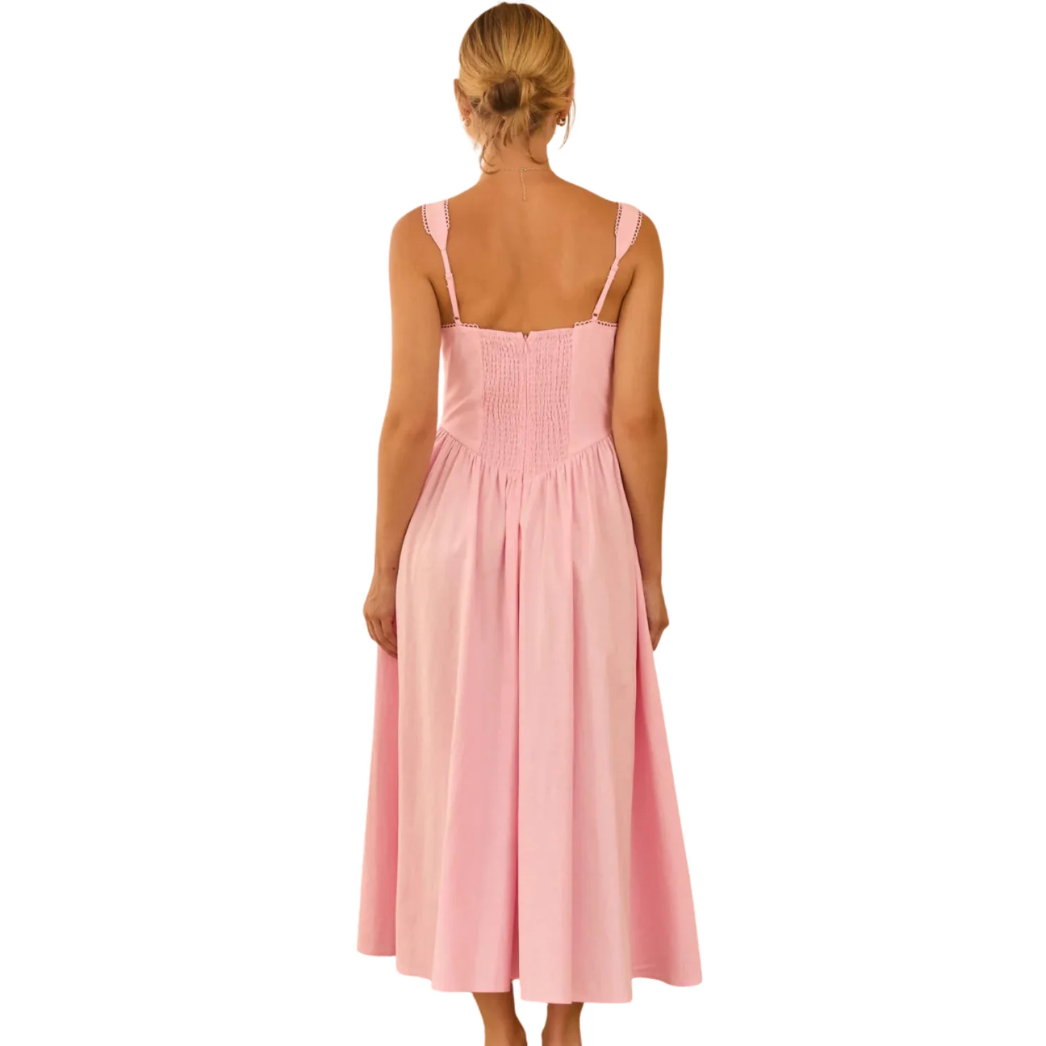 Sleeveless Square Neck Princess-Waist Midi Dress (Strawberry Milk) - Image 2