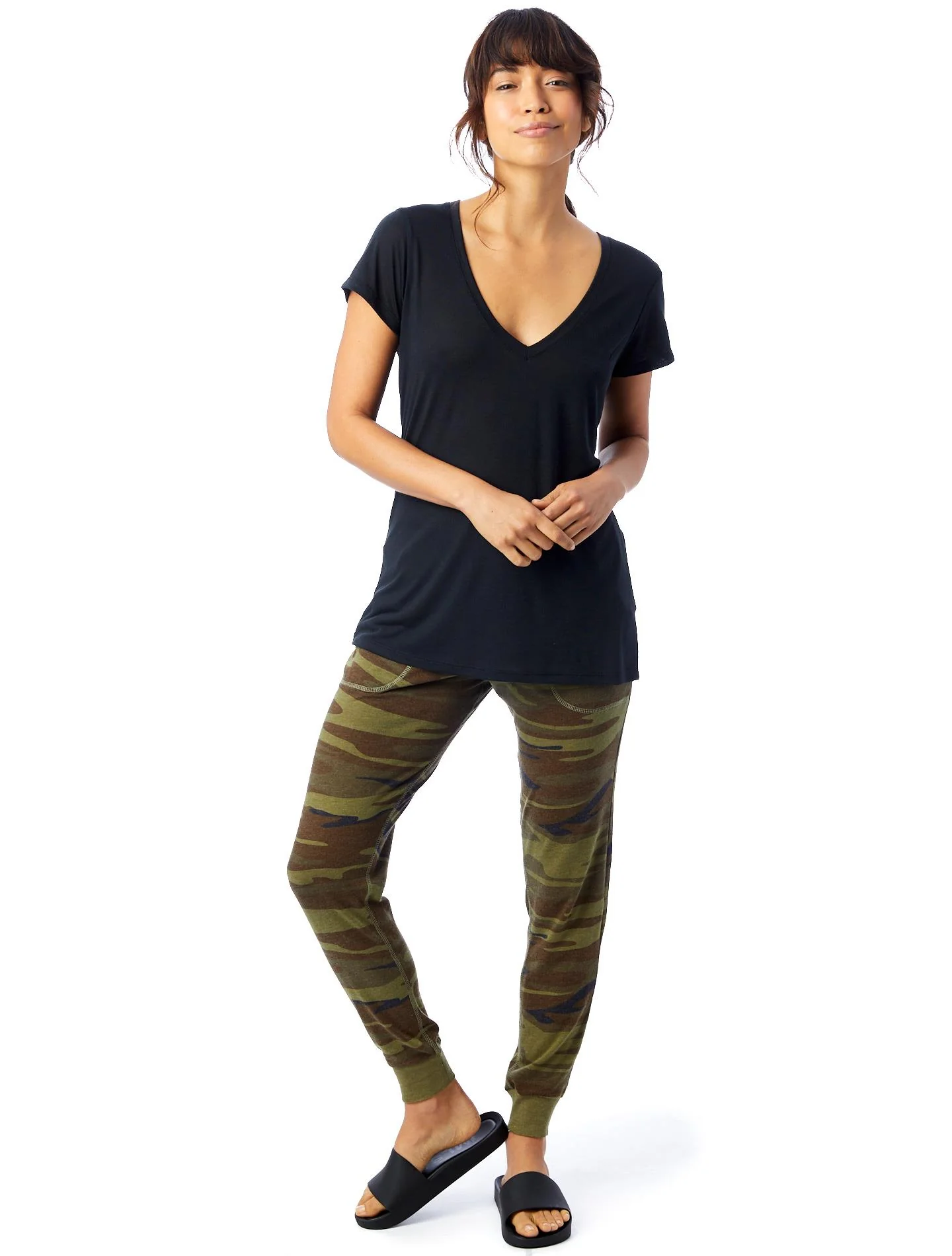 Slinky Jersey V-Neck T-Shirt (Black) - Image 3
