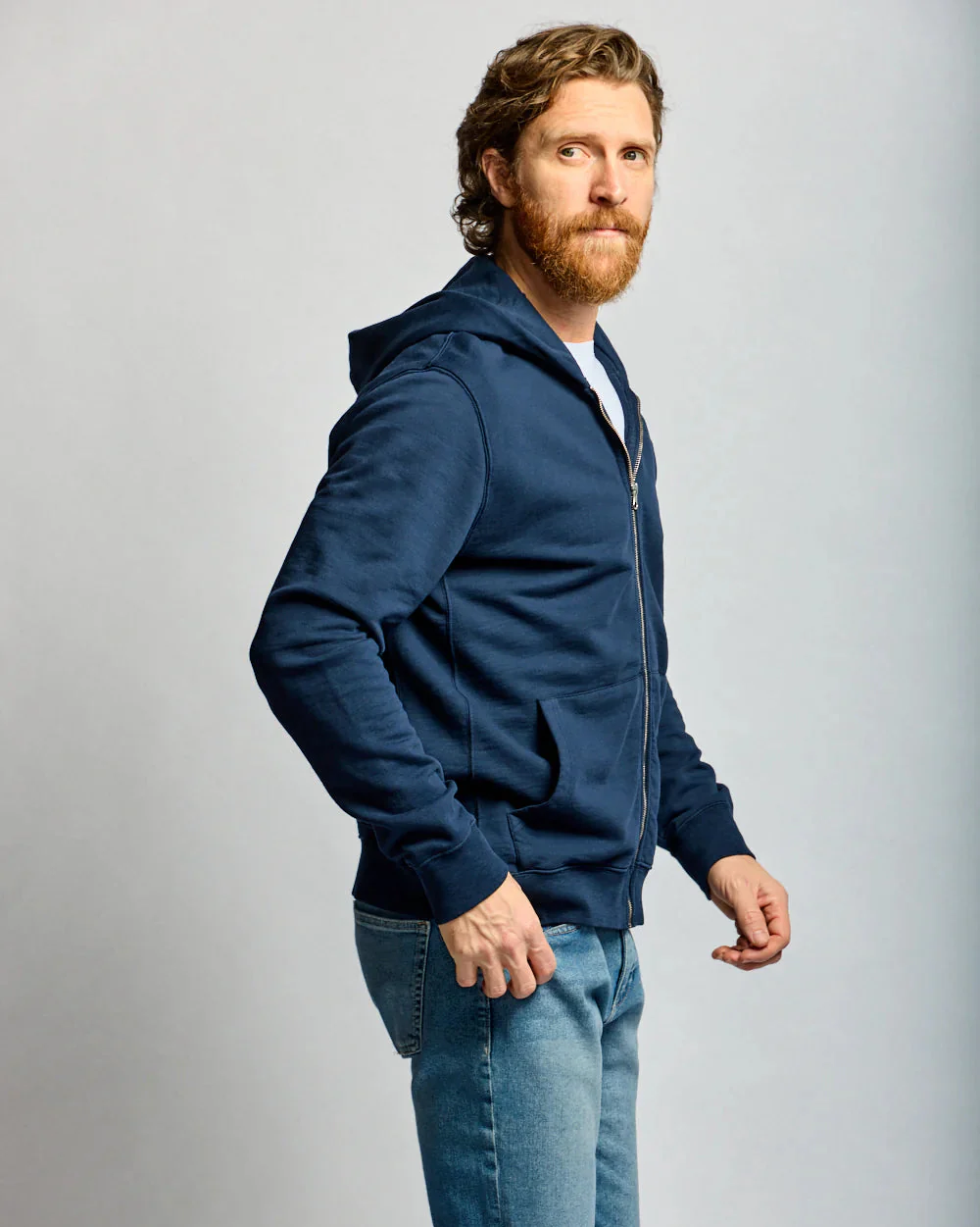 Slub Cotton Zip Hoodie (Navy) - Image 2