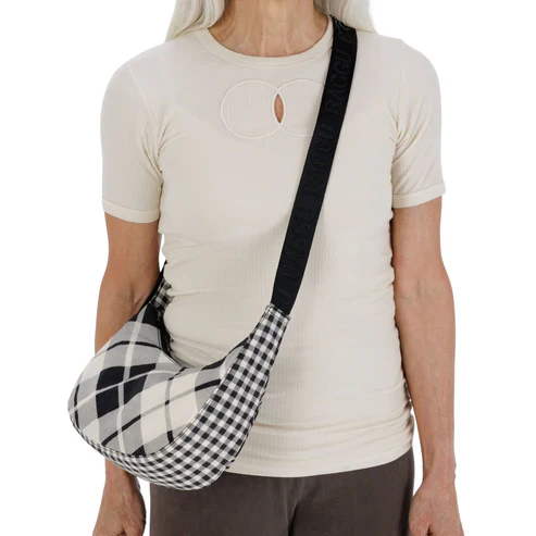 Small Nylon Crescent Bag (Mixed Plaid) - Image 3