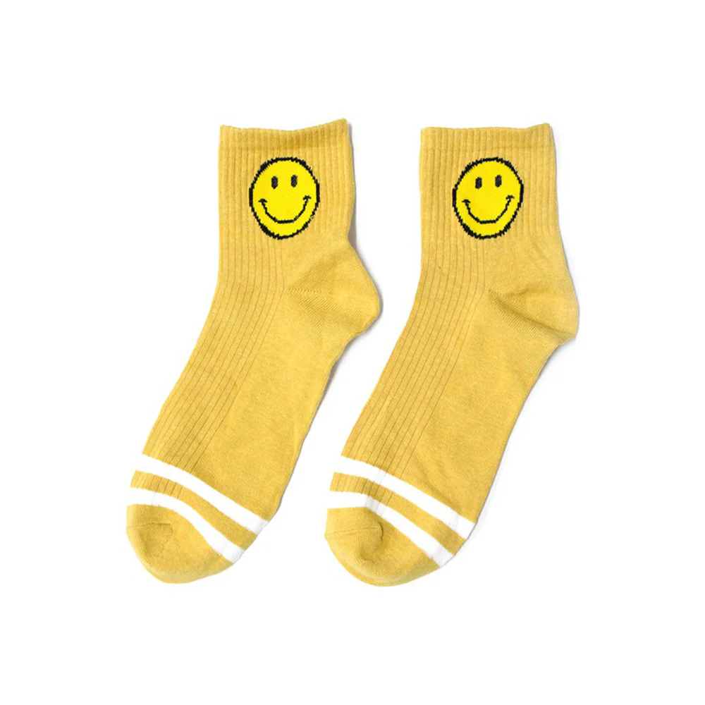 Smiley Face Striped Sock (Yellow)