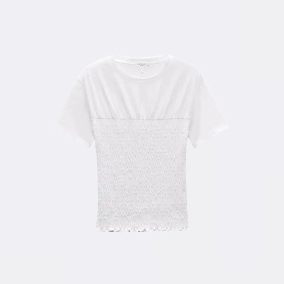 Smocked Short Sleeve Tee (White) - Image 2