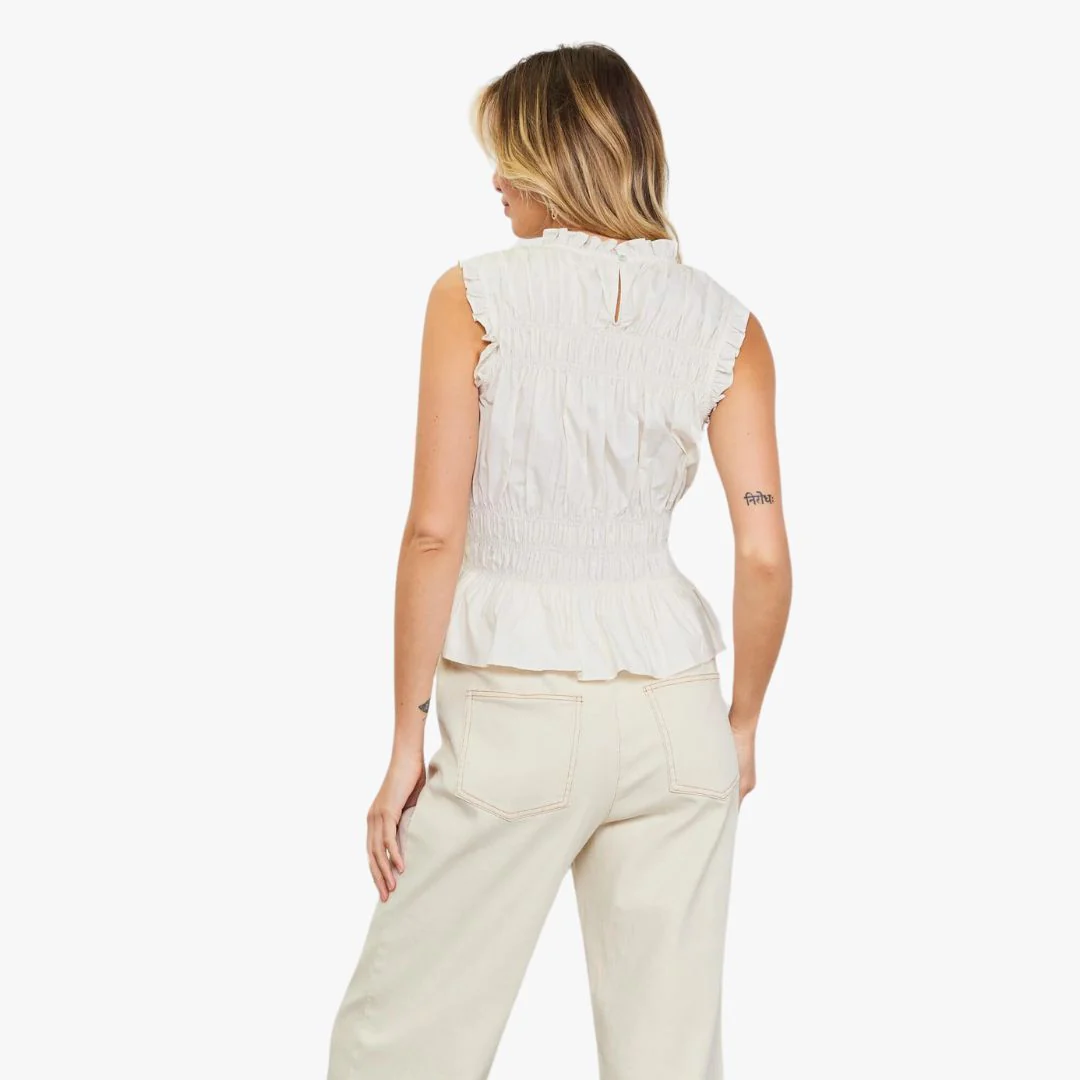 Smocking Poplin Sleeveless Top (Off White) - Image 2