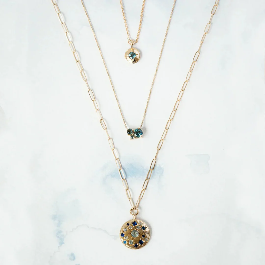 Something Blu Tie Dye Moonchild Ombre Sapphire Necklace (14k Gold) - Image 2