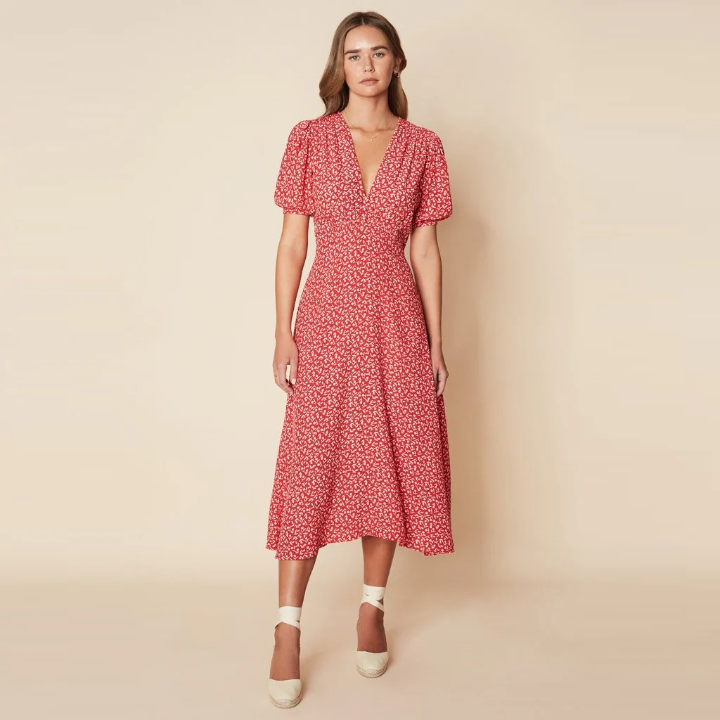 Sonja Midi Dress (Maddy Floral Vintage Red)