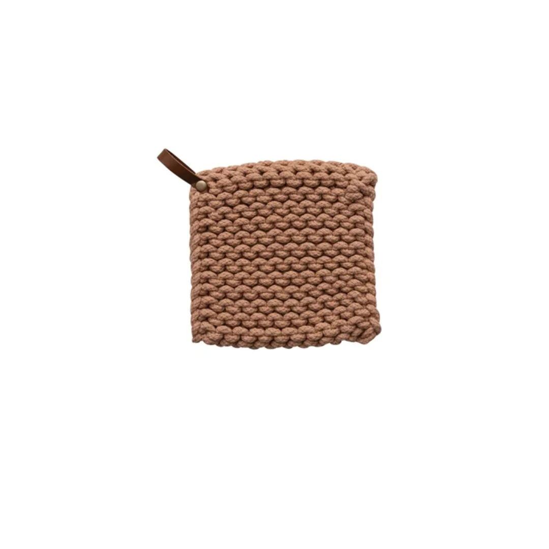 Square Cotton Crocheted Potholder With Leather Loop - Image 3