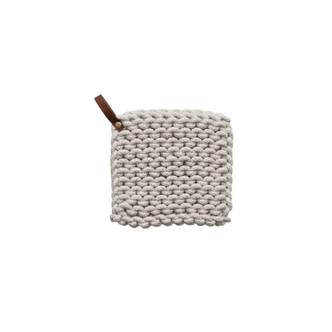 Square Cotton Crocheted Potholder With Leather Loop - Image 4