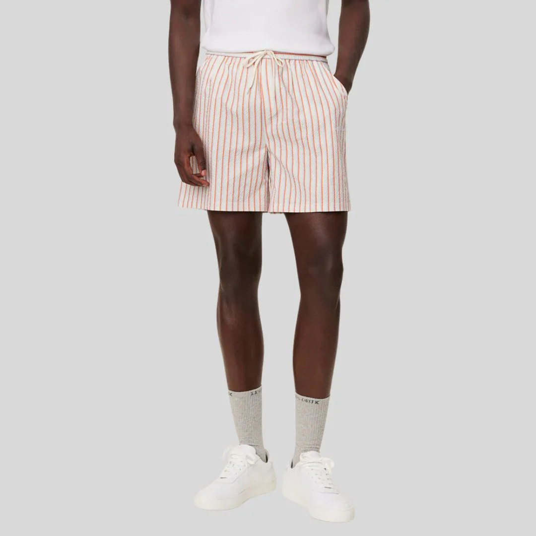 Stan Stripe Seersucker Swim Shorts (Ivory + Baked Papaya) - Image 2