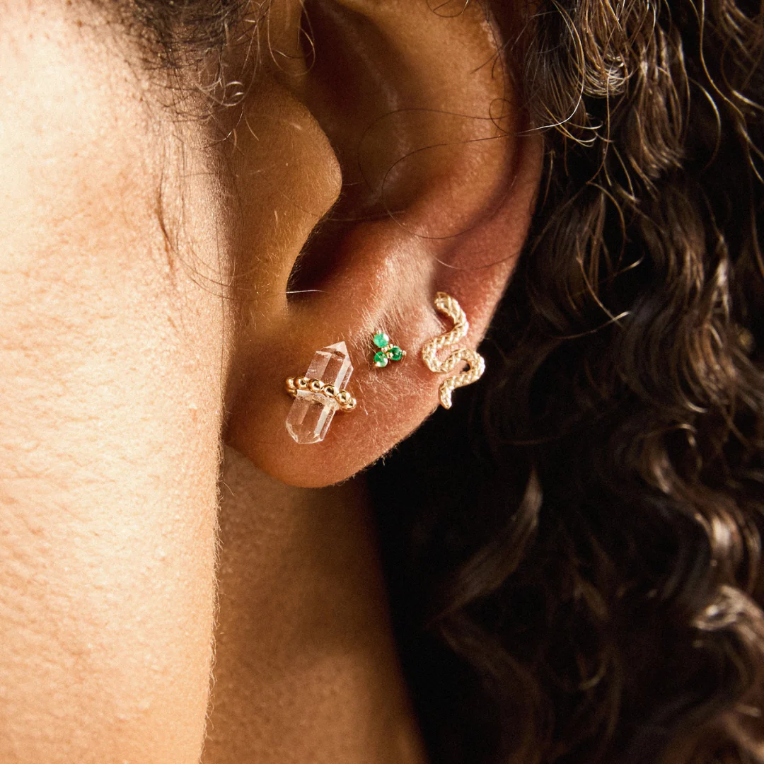 Stepping Stone Quartz Earring (14K Gold) - Image 2